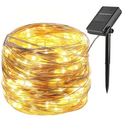JUSCH Luces Navideñas, 12 M, 100 Led, Rgb, 8 Modos, Ip45 Resistente Al Agua, Batería/panel Solar, Blanco Cálido JUSCH Luces Navideñas, 12 M, 100 Led, Rgb, 8 Modos, Ip45 Resistente Al Agua, Batería/panel Solar, Blanco Cálido