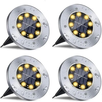 OEM Juego De 4 Luces Solares De Disco De 8 Led Para Jardines Exteriores, Iluminación Solar Empotrada, Luces De Patio, Focos, Luces Solares Led Empotradas En El Suelo - Luz Cálida OEM Juego De 4 Luces Solares De Disco De 8 Led Para Jardines Exteriores, Iluminación Solar Empotrada, Luces De Patio, Focos, Luces Solares Led Empotradas En El Suelo - Luz Cálida
