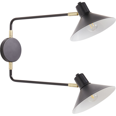 BELIANI Lámpara De Pared Moderna Aplique 2 Luces Iluminación Pantalla Tambor Metal Acero Ajustable Con Elementos Dorados Negro Kadassa BELIANI Lámpara De Pared Moderna Aplique 2 Luces Iluminación Pantalla Tambor Metal Acero Ajustable Con Elementos Dorados Negro Kadassa