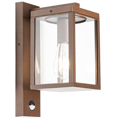 Qazqa Farol de Pared Rústico con Sensor de Movimiento - Exterior en Aluminio Qazqa Farol de Pared Rústico con Sensor de Movimiento - Exterior en Aluminio