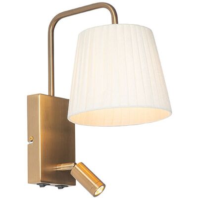 Moderno Lámpara De Pared Moderna Blanca Y Bronce Con Lámpara De Lectura - Renier Plástico /acero Redonda Incluye Led Max. 1 X 2 Watt - Qazqa Moderno Lámpara De Pared Moderna Blanca Y Bronce Con Lámpara De Lectura - Renier Plástico /acero Redonda Incluye Led Max. 1 X 2 Watt - Qazqa