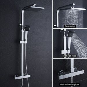 Auralum – Columna De Ducha Termostática Regulable 90-124 Cm – 20 Cm Cabezal Cuadrado – Cuerpo De Latón – Ducha De Mano Giratoria 180° Auralum – Columna De Ducha Termostática Regulable 90-124 Cm – 20 Cm Cabezal Cuadrado – Cuerpo De Latón – Ducha De Mano Giratoria 180°