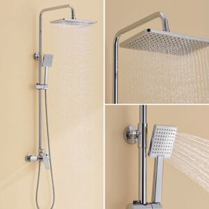 Columna De Ducha Cromo, 2 Funciones Conjunto De Ducha Con Ducha De Lluvia Cuadrada 292x190mm Y Teleducha, Con Boquillas Anticalcáreas, Altura Ajustable 900-1240mm - Auralum Columna De Ducha Cromo, 2 Funciones Conjunto De Ducha Con Ducha De Lluvia Cuadrada 292x190mm Y Teleducha, Con Boquillas Anticalcáreas, Altura Ajustable 900-1240mm - Auralum