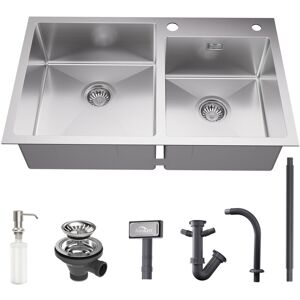 AURALUM MAX Auralum Fregadero Cocina Con Dos Cubetas 75x45cm Fregadero Empotrado Cuadrado En Acero Inoxidable Con 300ml Dispensador De Jabón, Desagüe Y Sifón AURALUM MAX Auralum Fregadero Cocina Con Dos Cubetas 75x45cm Fregadero Empotrado Cuadrado En Acero Inoxidable Con 300ml Dispensador De Jabón, Desagüe Y Sifón