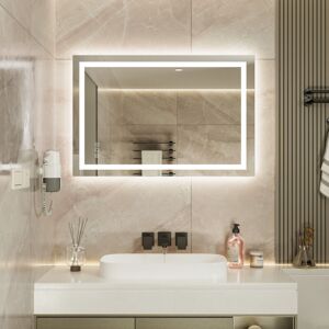 Auralum - Espejo De Baño 90 X 60 Cm Con Control Táctil, 3 Colores De Luz, Regulable, Antivaho, Resistente Al Agua Ip64 Auralum - Espejo De Baño 90 X 60 Cm Con Control Táctil, 3 Colores De Luz, Regulable, Antivaho, Resistente Al Agua Ip64