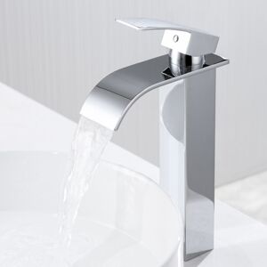 Auralum - Grifo De Baño Grifo Cascada Caño Alto, Grifo Mezclador De Baño Grifo Monomando Mezclador De Lavabo Para Lavabo De Baño, Cromado Auralum - Grifo De Baño Grifo Cascada Caño Alto, Grifo Mezclador De Baño Grifo Monomando Mezclador De Lavabo Para Lavabo De Baño, Cromado