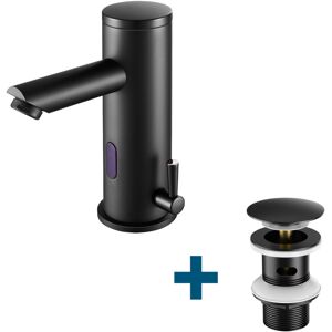 Auralum - Grifo Con Sensor De Infrarrojos Mezclador Automático De Lavabo + Desagüe Con Rebosadero, Grifo Mezclador Monomando De Baño Con Pop Up, Negro Auralum - Grifo Con Sensor De Infrarrojos Mezclador Automático De Lavabo + Desagüe Con Rebosadero, Grifo Mezclador Monomando De Baño Con Pop Up, Negro