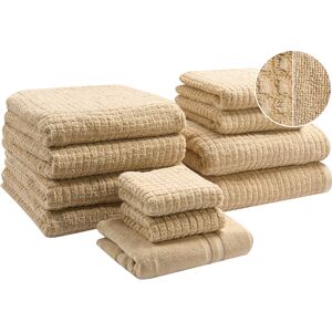 Beliani Atai - Juego de toallas de algodón beige Beliani Atai - Juego de toallas de algodón beige
