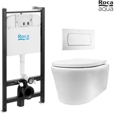 Roca - Bastidor Active Pack Cisterna Empotrada Y Pulsador Blanco Brillante Con Inodoro Suspendido Rimless Lia Blanco Br Aqua Roca - Bastidor Active Pack Cisterna Empotrada Y Pulsador Blanco Brillante Con Inodoro Suspendido Rimless Lia Blanco Br Aqua