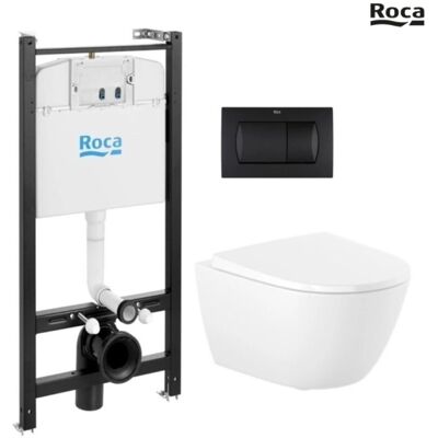 Roca - Bastidor Active Pack Cisterna Empotrada Y Pulsador Negro Mate Con Inodoro Suspendido Ona Asiento Soft Close Roca - Bastidor Active Pack Cisterna Empotrada Y Pulsador Negro Mate Con Inodoro Suspendido Ona Asiento Soft Close