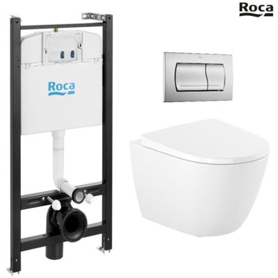 Roca - Bastidor Active Pack Cisterna Empotrada Y Pulsador Pvc Cromo Mate Con Inodoro Suspendido Rimless Ona Blanco Roca - Bastidor Active Pack Cisterna Empotrada Y Pulsador Pvc Cromo Mate Con Inodoro Suspendido Rimless Ona Blanco