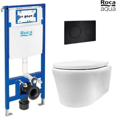 Bastidor Empotrado Roca Duplo Pack Con Cisterna Y Pulsador Pl10 Neg Mat, Con Inodoro Suspendido Rimless Lia De Azulbath Bastidor Empotrado Roca Duplo Pack Con Cisterna Y Pulsador Pl10 Neg Mat, Con Inodoro Suspendido Rimless Lia De Azulbath