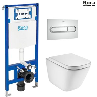 Roca - Bastidor Duplo Con Cisterna Empotrada, Pulsador Pl1 Cromo Br Con Inodoro Suspendido The Gap Con Sistema Rimless Roca - Bastidor Duplo Con Cisterna Empotrada, Pulsador Pl1 Cromo Br Con Inodoro Suspendido The Gap Con Sistema Rimless