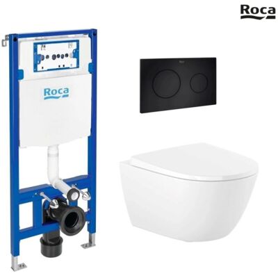 Roca - Bastidor Duplo Cisterna Empotrada Y Pulsador Pl10 Negro Mate Con Inodoro Suspendido Ona Roca - Bastidor Duplo Cisterna Empotrada Y Pulsador Pl10 Negro Mate Con Inodoro Suspendido Ona