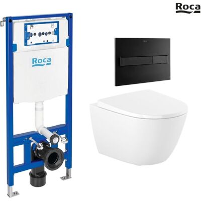 Roca - Bastidor Duplo One Pack Cisterna Empotrada Y Pulsador Pl7 Negro Mate Con Inodoro Wc Suspendido Rim-ex Ona Roca - Bastidor Duplo One Pack Cisterna Empotrada Y Pulsador Pl7 Negro Mate Con Inodoro Wc Suspendido Rim-ex Ona