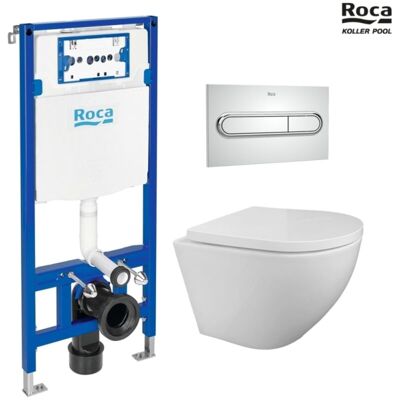 Roca - Bastidor Duplo Pack Cisterna Empotrada Y Pulsador Pl1 Cromo Brillo Con Wc Suspendido Kp Round Smart Blanco Tornado 3.0 Roca - Bastidor Duplo Pack Cisterna Empotrada Y Pulsador Pl1 Cromo Brillo Con Wc Suspendido Kp Round Smart Blanco Tornado 3.0
