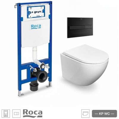 Roca - Bastidor Duplo Pack Cisterna Empotrada Y Pulsador Pl7 Neg Mat C/ Inodoro Suspendido Round Smart 52cm Tor 3 C/ Asiento Fino Roca - Bastidor Duplo Pack Cisterna Empotrada Y Pulsador Pl7 Neg Mat C/ Inodoro Suspendido Round Smart 52cm Tor 3 C/ Asiento Fino