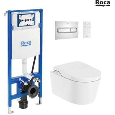 Roca - Bastidor Duplo Smart Pack Cisterna Empotrada Y Pulsador Pl1 Cromo Br Con Inodoro Suspendido Rimless In-wash Inspira Round Roca - Bastidor Duplo Smart Pack Cisterna Empotrada Y Pulsador Pl1 Cromo Br Con Inodoro Suspendido Rimless In-wash Inspira Round