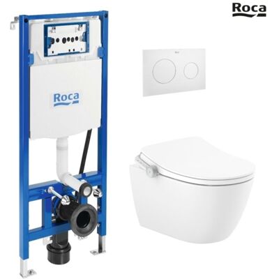 Roca - Bastidor Duplo Smart Pack Cisterna Empotrada Y Pulsador Pl10 Dual Blanco Mat Con Inodoro Suspendido Rimless In-wash Ona Roca - Bastidor Duplo Smart Pack Cisterna Empotrada Y Pulsador Pl10 Dual Blanco Mat Con Inodoro Suspendido Rimless In-wash Ona