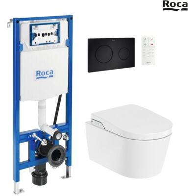 Roca - Bastidor Duplo Smart Pack Cisterna Empotrada Y Pulsador Pl10 Negro Mat Con Wc Suspendido Rimless In-wash Inspira Round Roca - Bastidor Duplo Smart Pack Cisterna Empotrada Y Pulsador Pl10 Negro Mat Con Wc Suspendido Rimless In-wash Inspira Round