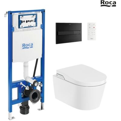 Roca - Bastidor Duplo Smart Pack Cisterna Empotrada Y Pulsador Pl7 Negro Mat Con Inodoro Suspendido Rimless In-wash Inspira Round Roca - Bastidor Duplo Smart Pack Cisterna Empotrada Y Pulsador Pl7 Negro Mat Con Inodoro Suspendido Rimless In-wash Inspira Round