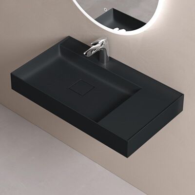 Lavabo de encimera suspendido de fundición mineral Doporro - 80x46x12cm - Antracita Mate Lavabo de encimera suspendido de fundición mineral Doporro - 80x46x12cm - Antracita Mate