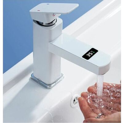 Dpzo - Grifo Monomando De Latón Para Lavabo De Baño Con Control De Temperatura, Color Blanco Dpzo - Grifo Monomando De Latón Para Lavabo De Baño Con Control De Temperatura, Color Blanco