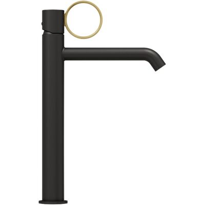 Jacob Delafon - Mezclador Alto De Lavabo Vivienne Negro Mate Con Aro De Latón Cepillado Jacob Delafon - Mezclador Alto De Lavabo Vivienne Negro Mate Con Aro De Latón Cepillado