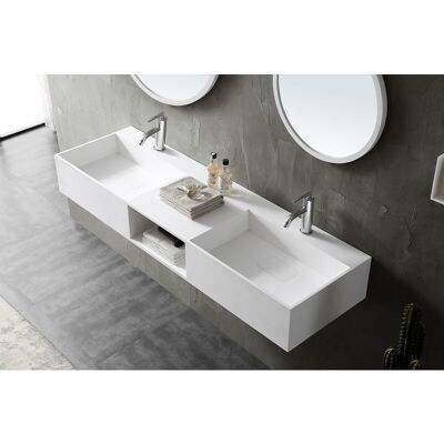 Lavabo Doble De Fundición Mineral / Piedra Maciza Twg235 - Blanco Mate - 150 X 45 X 20 Cm - Bernstein Lavabo Doble De Fundición Mineral / Piedra Maciza Twg235 - Blanco Mate - 150 X 45 X 20 Cm - Bernstein