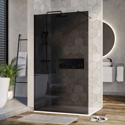 Mampara De Ducha Fija Sin Puerta - Nano Protección - Cristal Auténtico 8mm Ex101 Negro - Cristal Gris - 200x110cm - Bernstein Mampara De Ducha Fija Sin Puerta - Nano Protección - Cristal Auténtico 8mm Ex101 Negro - Cristal Gris - 200x110cm - Bernstein