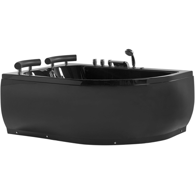 BELIANI Bañera De Hidromasaje De Acrílico Sanitario Negro Con Led Derecha Doble 158 X 113 Cm Diseño Moderno Paradiso BELIANI Bañera De Hidromasaje De Acrílico Sanitario Negro Con Led Derecha Doble 158 X 113 Cm Diseño Moderno Paradiso