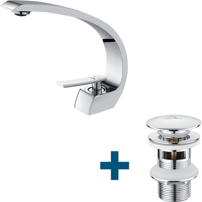Auralum Grifo De Lavabo Mezclador Monomando Para Lavabo + Pop-up Válvula De Desagüe Universal Click-clack Con Rebosadero Auralum Grifo De Lavabo Mezclador Monomando Para Lavabo + Pop-up Válvula De Desagüe Universal Click-clack Con Rebosadero