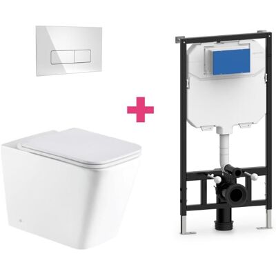 Aquore - Pack Inodoro Suspendido Cerámica Pisa Con Cisterna Y Pulsador Cromado Rectangular Aquore - Pack Inodoro Suspendido Cerámica Pisa Con Cisterna Y Pulsador Cromado Rectangular