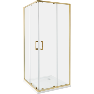 BELIANI Cabina De Ducha Vidrio Templado Puerta Doble Corredera Dorado 80 X 80 X 185 Cm Tela BELIANI Cabina De Ducha Vidrio Templado Puerta Doble Corredera Dorado 80 X 80 X 185 Cm Tela