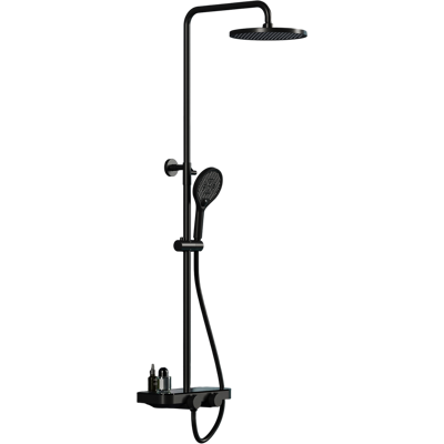 Bernstein - Columna De Ducha Termostática Regulable Con Repisa De Acero Inoxidable, Grifo Mezclador Y Rociador - Negro Mate - Bs371 - Redonda Bernstein - Columna De Ducha Termostática Regulable Con Repisa De Acero Inoxidable, Grifo Mezclador Y Rociador - Negro Mate - Bs371 - Redonda