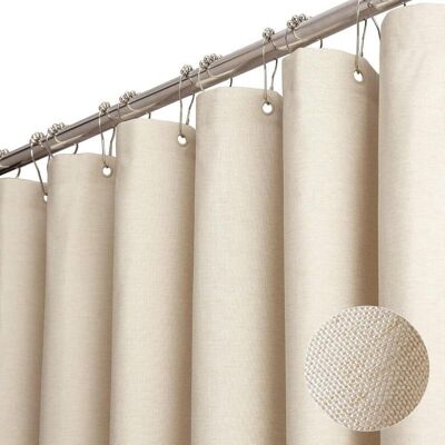 ABYSSE Cortina De Ducha Impermeable Y Antimoho, 180 X 200 Cm, Lavable, Con Textura De Lino Y 12 Ganchos, Para Bañera O Cabina De Ducha (beige). ABYSSE Cortina De Ducha Impermeable Y Antimoho, 180 X 200 Cm, Lavable, Con Textura De Lino Y 12 Ganchos, Para Bañera O Cabina De Ducha (beige).