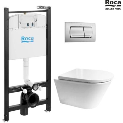 Roca - Bastidor Active Pack Cisterna Empotrada Y Pulsador Cromo Mate Con Inodoro Suspendido Vortex Orion Tapa Envolvente De Kp Roca - Bastidor Active Pack Cisterna Empotrada Y Pulsador Cromo Mate Con Inodoro Suspendido Vortex Orion Tapa Envolvente De Kp