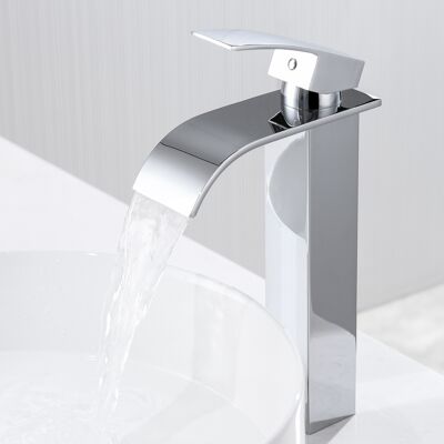 Auralum - Grifo De Baño Grifo Cascada Caño Alto, Grifo Mezclador De Baño Grifo Monomando Mezclador De Lavabo Para Lavabo De Baño, Cromado Auralum - Grifo De Baño Grifo Cascada Caño Alto, Grifo Mezclador De Baño Grifo Monomando Mezclador De Lavabo Para Lavabo De Baño, Cromado