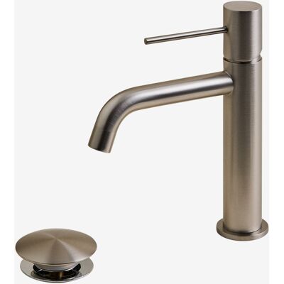 Conjunto de grifo de lavabo en latón y válvula de desagüe tipo Click-Clack - Gris Cromado Conjunto de grifo de lavabo en latón y válvula de desagüe tipo Click-Clack - Gris Cromado