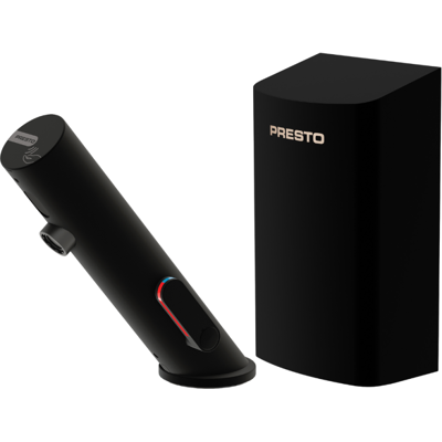 Grifo Mezclador Infrarrojo Con Llave De Paso + Secador De Manos Presto Linea, Negro Mate Grifo Mezclador Infrarrojo Con Llave De Paso + Secador De Manos Presto Linea, Negro Mate