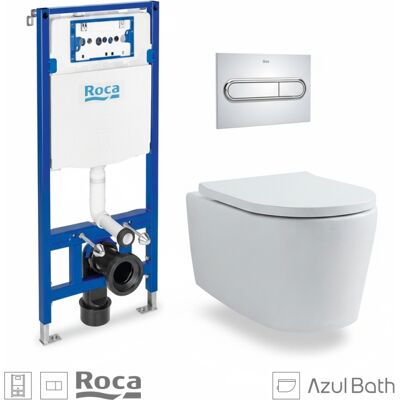 Roca - Bastidor Duplo Cisterna Empotrada Y Pulsador Pl1 Dual Cromo Brillo Con Inodoro Suspendido Rimless Lia Blanco Br Aqua Roca - Bastidor Duplo Cisterna Empotrada Y Pulsador Pl1 Dual Cromo Brillo Con Inodoro Suspendido Rimless Lia Blanco Br Aqua