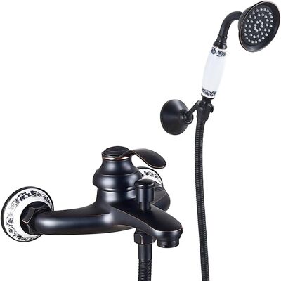 OEM Grifo De Bañera Retro Con Ducha De Mano Monomando, Montaje En Pared En Latón Negro Para Baños De Estilo Nostálgico - Otros OEM Grifo De Bañera Retro Con Ducha De Mano Monomando, Montaje En Pared En Latón Negro Para Baños De Estilo Nostálgico - Otros