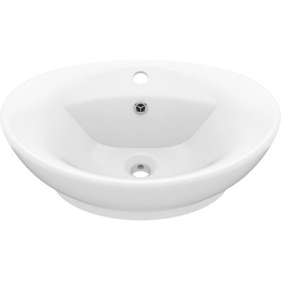 Lavabo ovalado de cerámica de lujo vidaXL - Blanco Lavabo ovalado de cerámica de lujo vidaXL - Blanco