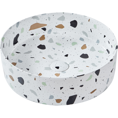 BELIANI Lavabo De Encimera Baño Cerámica Efecto Terrazo Redondo Blanco 40 Cm Nules BELIANI Lavabo De Encimera Baño Cerámica Efecto Terrazo Redondo Blanco 40 Cm Nules