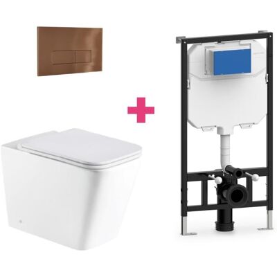 AQUORE Pack Inodoro Suspendido Cerámica Pisa Con Cisterna Y Pulsador Cobre Rectangular AQUORE Pack Inodoro Suspendido Cerámica Pisa Con Cisterna Y Pulsador Cobre Rectangular