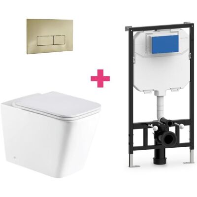 Aquore - Pack Inodoro Suspendido Cerámica Pisa Con Cisterna Y Pulsador Dorado Rectangular Aquore - Pack Inodoro Suspendido Cerámica Pisa Con Cisterna Y Pulsador Dorado Rectangular