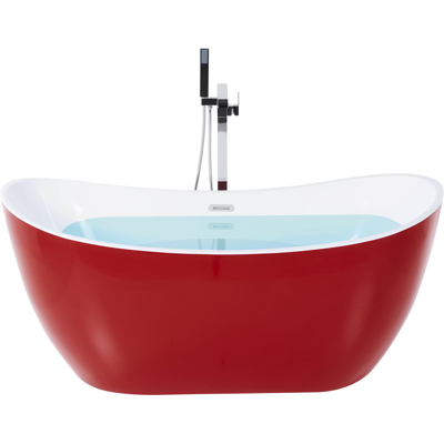 BELIANI Bañera Independiente De Acrílico Rojo Plateado Blanco Con Rebosadero 150 Cm Moderno Antigua BELIANI Bañera Independiente De Acrílico Rojo Plateado Blanco Con Rebosadero 150 Cm Moderno Antigua