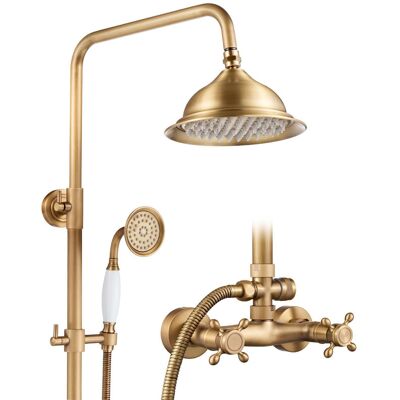 Auralum - Columna De Ducha Retro En Latón Envejecido - Rociador De Ducha Lluvia 20cm - Con Grifo Mezclador Bimando - Soporte De Pared Regulable - Estilo Retro Bronce Envejecido Auralum - Columna De Ducha Retro En Latón Envejecido - Rociador De Ducha Lluvia 20cm - Con Grifo Mezclador Bimando - Soporte De Pared Regulable - Estilo Retro Bronce Envejecido
