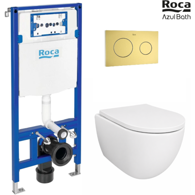 Pack Bastidor Roca Duplo Cisterna Empotrada Y Pulsador Pl10 Oro Cepillado + Inodoro Suspendido Swiss 53 Cm Tornado Y Soft-close Pack Bastidor Roca Duplo Cisterna Empotrada Y Pulsador Pl10 Oro Cepillado + Inodoro Suspendido Swiss 53 Cm Tornado Y Soft-close