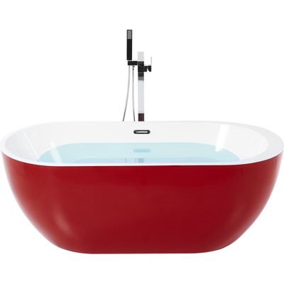Beliani Bañera Independiente de Acrílico Rojo Ovalada - Baño Beliani Bañera Independiente de Acrílico Rojo Ovalada - Baño